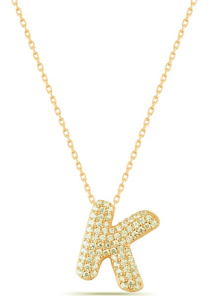 Altın Kaplama Zirkon Taşlı K Harf 925 Ayar Gümüş Kolye