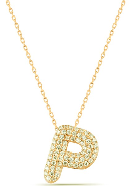 Altın Kaplama Zirkon Taşlı P Harf 925 Ayar Gümüş Kolye