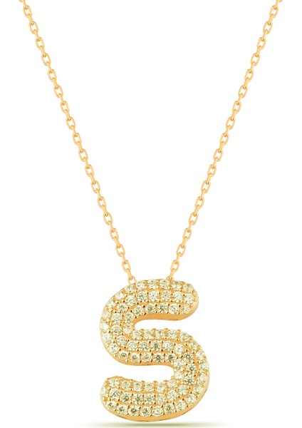 Altın Kaplama Zirkon Taşlı S Harf 925 Ayar Gümüş Kolye