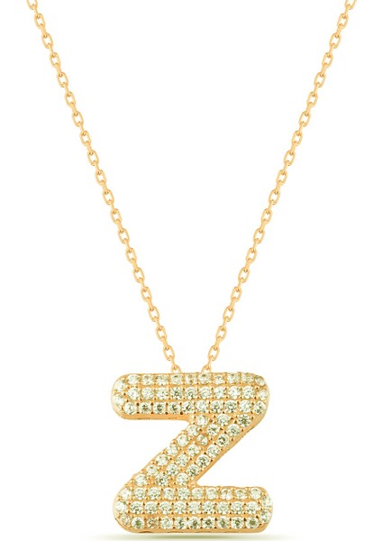 Altın Kaplama Zirkon Taşlı Z Harf 925 Ayar Gümüş Kolye