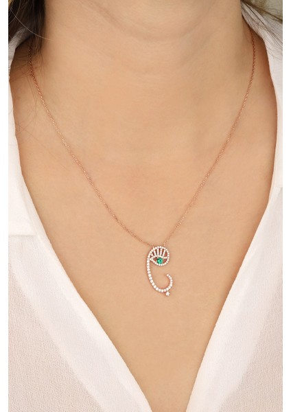 Zümrüt Gözlü Ç Harf 925 Ayar Gümüş Kolye