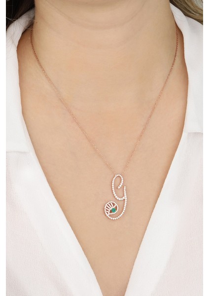 Zümrüt Gözlü G Harf 925 Ayar Gümüş Kolye