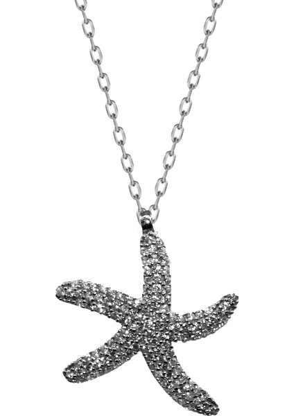 Zirkon Taşlı Deniz Yıldızı 925 Ayar Gümüş Kolye