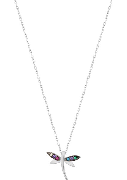 Renkli Taşlı Yusufcuk 925 Ayar Gümüş Kolye