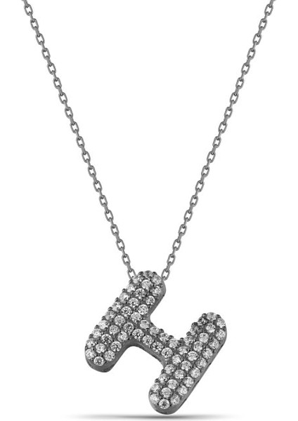 Zirkon Taşlı H Harf 925 Ayar Gümüş Kolye