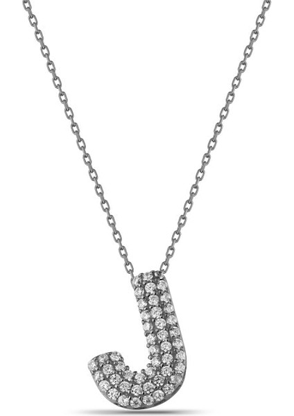 Zirkon Taşlı J Harf 925 Ayar Gümüş Kolye