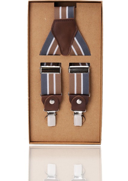 Gri - Bej Renk Deri Bağlantılı Erkek Pantolon Askısı PAN37