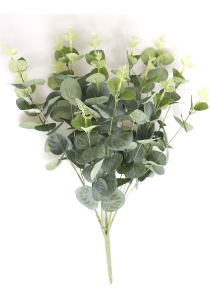 Yapay 15 Dallı Kaliteli Okaliptus Bitkisi 46 cm Mat Yeşil