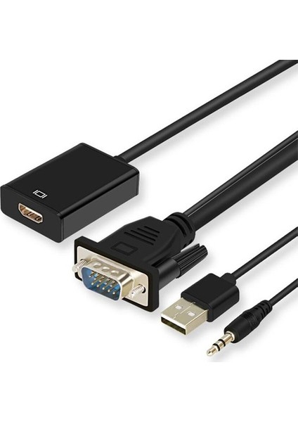 2067 Vga To HDMI Dönüştürücü Kablo Görüntü Ve Ses Çevirici Hdmı