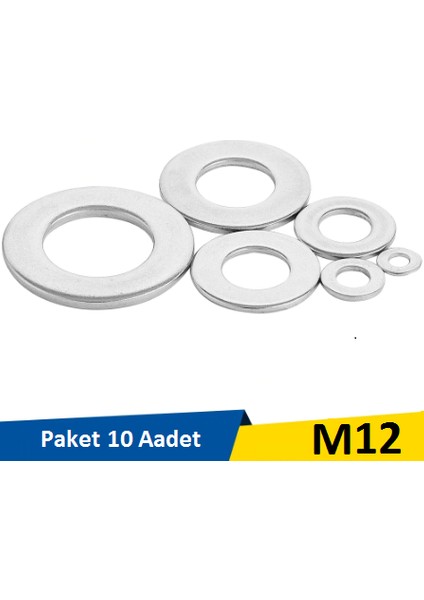 M12 Inox Düz Pul Paket 10 Adet