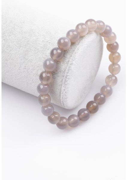 Gri Akik Doğal Taş Bileklik 8 mm Küre Kesim