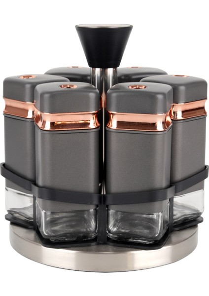 Fıona 6lı Döner Standlı Antrasit Baharatlık Seti