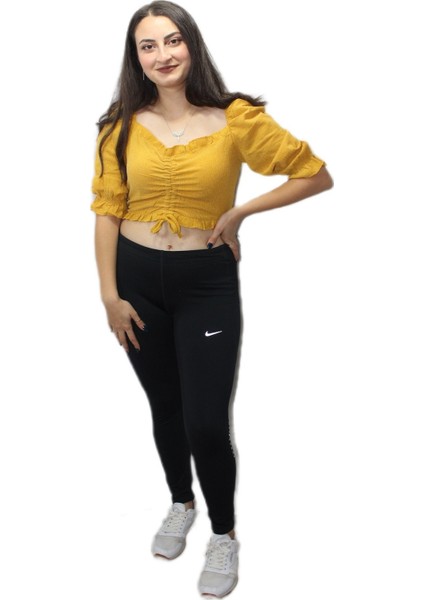 Hardal Balon Kol Crop Bluz