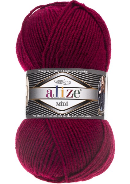 Süperlana Midi No: 390 Renk: Vişne 100 gr x 5 Adet