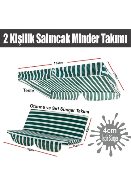 Vip Home Concept Salıncak Minder Takımı(Süngerli)2 Kişilik Salıncak Minder Tente-Yeşil Beyaz