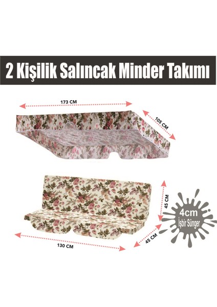 Salıncak Minder Takımı(Süngerli)2 Kişilik Salıncak Minder Tente-Ingiliz Gülü