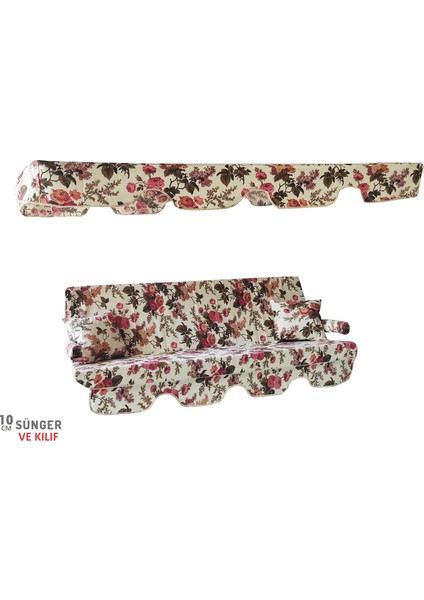 3 Kişilik Salıncak Minderi Süngerli Kılıfı Ingiliz Gülü Bahçe Minderi