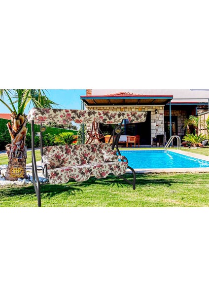 3 Kişilik Salıncak Minderi Süngerli Kılıfı Ingiliz Gülü Bahçe Minderi fiyatları