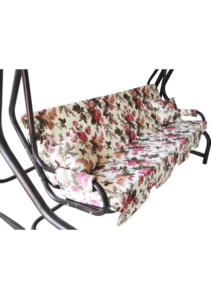 3 Kişilik Salıncak Minderi Süngerli Kılıfı Ingiliz Gülü Bahçe Minderi modelleri