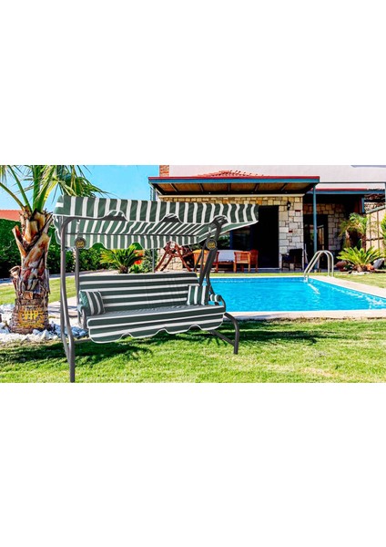 3 Kişilik Salıncak Minderi Süngerli Kılıfı Yeşil Beyaz Bahçe Minderi fiyatları