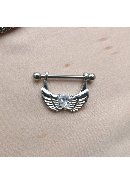 Cerrahi Çelik Zirkon Taşlı Kanat Nipple Piercing - 20 Mm- 1 Adet