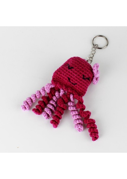 Bordo Pembe Renk Ahtapot Tasarım Amigurumi El Yapımı Anahtarlık fiyatları