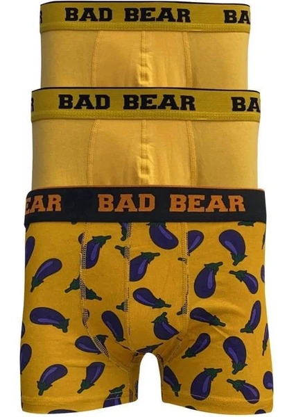 Bad Bear Eggplant 3 Pack Erkek Sarı Desenli Boxer