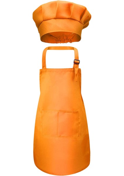 Çocuklar Önlük Şef Şapka Set 3-13 Yıl Toddler Şef Önlük Bahçe Orange L (Yurt Dışından)