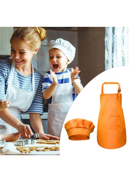 Çocuklar Önlük Şef Şapka Set 3-13 Yıl Toddler Şef Önlük Bahçe Orange L (Yurt Dışından)