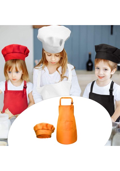 Çocuklar Önlük Şef Şapka Set 3-13 Yıl Toddler Şef Önlük Bahçe Orange L (Yurt Dışından)