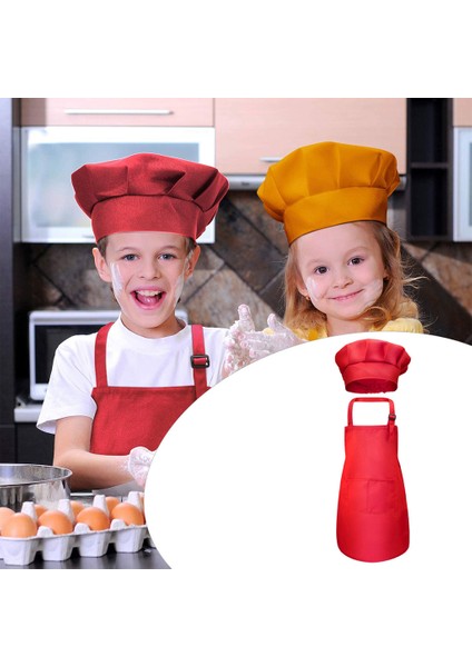 Çocuklar Önlük Şef Şapka Set 3-13 Yıl Toddler Şef Önlük Bahçe Kırmızı L (Yurt Dışından)