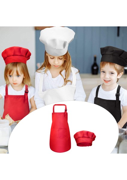 Çocuklar Önlük Şef Şapka Set 3-13 Yıl Toddler Şef Önlük Bahçe Kırmızı L (Yurt Dışından)