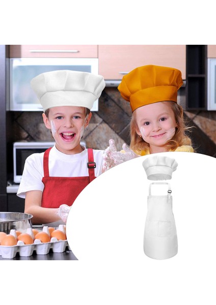 Çocuklar Önlük Şef Şapka Set 3-13 Yıl Toddler Şef Önlük Bahçe Beyaz L (Yurt Dışından) modelleri