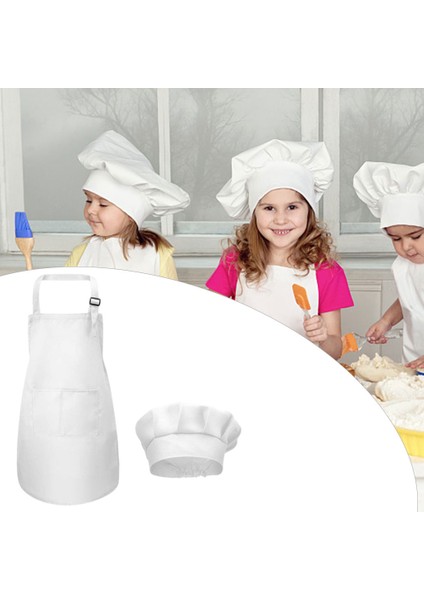 Çocuklar Önlük Şef Şapka Set 3-13 Yıl Toddler Şef Önlük Bahçe Beyaz L (Yurt Dışından) indirimleri
