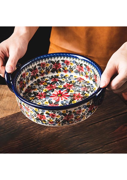 Salata Makarna Plaka Çiçek Tasarım Meyve Kase Makarna Çeşitleri Restoran Parti Yuvarlak Çift Kulakları ile Yuvarlak (Yurt Dışından) modelleri