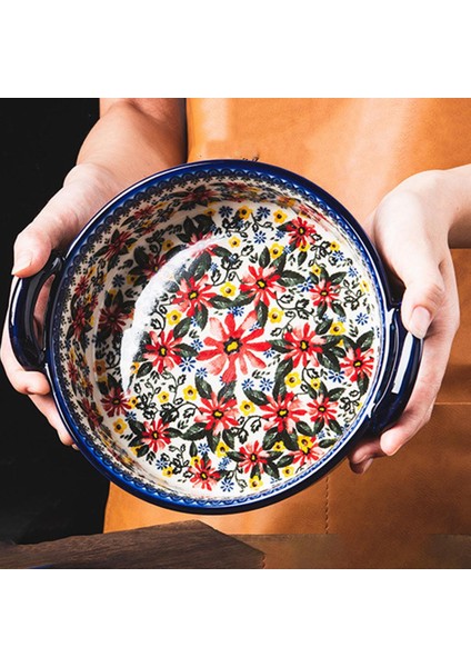 Salata Makarna Plaka Çiçek Tasarım Meyve Kase Makarna Çeşitleri Restoran Parti Yuvarlak Çift Kulakları ile Yuvarlak (Yurt Dışından) fırsatları