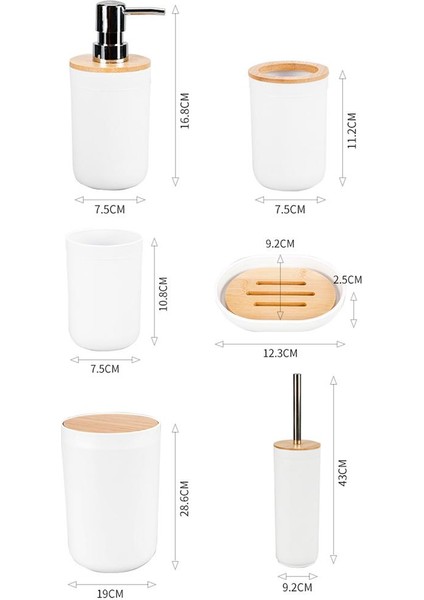 6 Adet Banyo Aksesuarları Seti Çöp Kutusu Diş Fırçası Kupası Sabunluk Yurt Beyazı Için (Yurt Dışından)