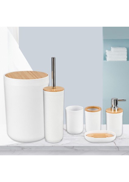 6 Adet Banyo Aksesuarları Seti Çöp Kutusu Diş Fırçası Kupası Sabunluk Yurt Beyazı Için (Yurt Dışından)