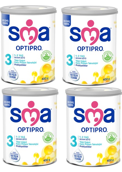 3 Optipro Probiyotik 1-3 Yaş Devam Sütü 400 gr 4 Adet