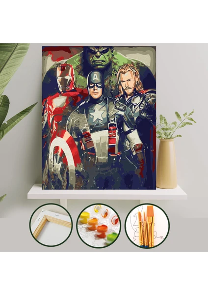 Palmiye Hobi Sanat Sayılarla Boyama Tuval Seti Fırça Boya Dahil (Çıtalı) 40x50 CM - Avengers