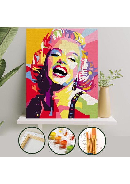 Palmiye Hobi Sanat Sayılarla Boyama Tuval Seti Fırça Boya Dahil (Çıtalı) 40x50 CM - Marilyn Monroe