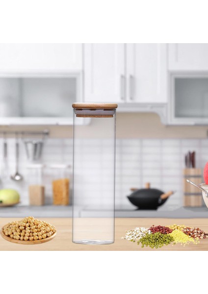 Cam Kavanoz Mühürlü Bambu Kapaklı Kapaklı Mühürlü Can Gıda Konteyner Çay Unu Için 6.5X20 cm 650ML (Yurt Dışından) fırsatları