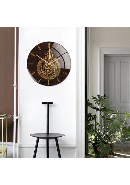 12 Inç Yuvarlak Modern Yuvarlak Müslüman Duvar Saati Dilsiz Saatler Eid Dekor Için Altın indirimleri