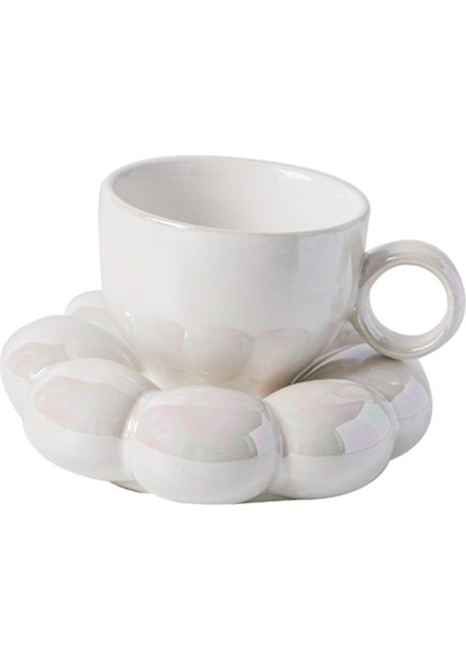 Kahve Kupa ve Coaster Set Kolu ile Set Porselen Yumuşak Ev Ofis Inci Renkli