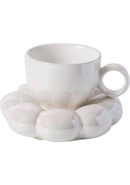 Kahve Kupa ve Coaster Set Kolu ile Set Porselen Yumuşak Ev Ofis Inci Renkli