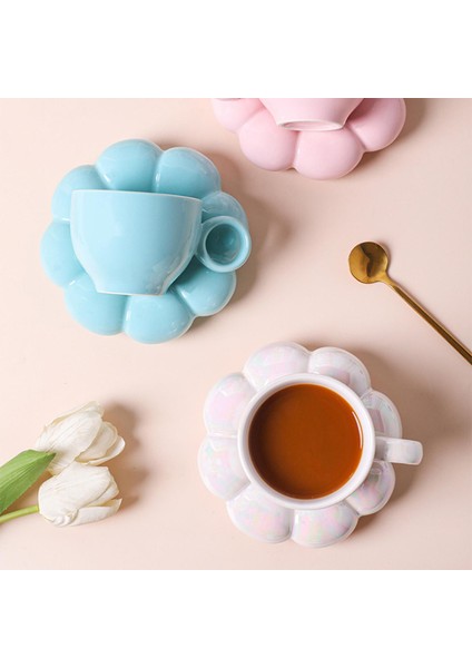 Kahve Kupa ve Coaster Set Kolu ile Set Porselen Yumuşak Ev Ofis Inci Renkli
