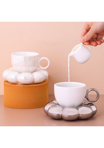 Kahve Kupa ve Coaster Set Kolu ile Set Porselen Yumuşak Ev Ofis Inci Renkli
