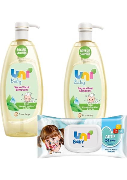 700 ml Şampuan 2'li + Uni Baby Aktif Islak Mendil