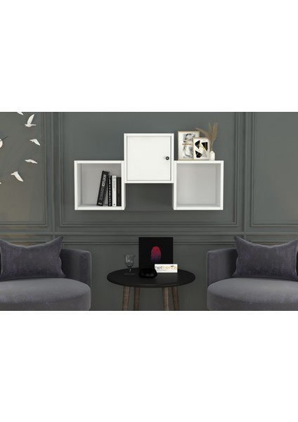 Kitaplikli Kapakli Duvar Rafi Beyaz 100 cm DVR-1017-Ç fiyatları