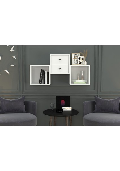 Kitaplikli Çekmeceli Duvar Rafi Beyaz 100 cm DVR-1018-Ç fiyatları